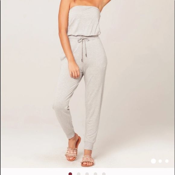 L*Space North Shore Strapless Jumpsuit Drawstring Waist Grey NWOT. Size: LARGE - Picture 2 of 6